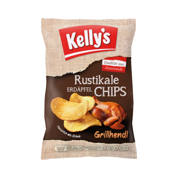 659737 Kellys Rustikale Erdaepfel Chips Grillhendl, natuerlich mit Schale, 110g